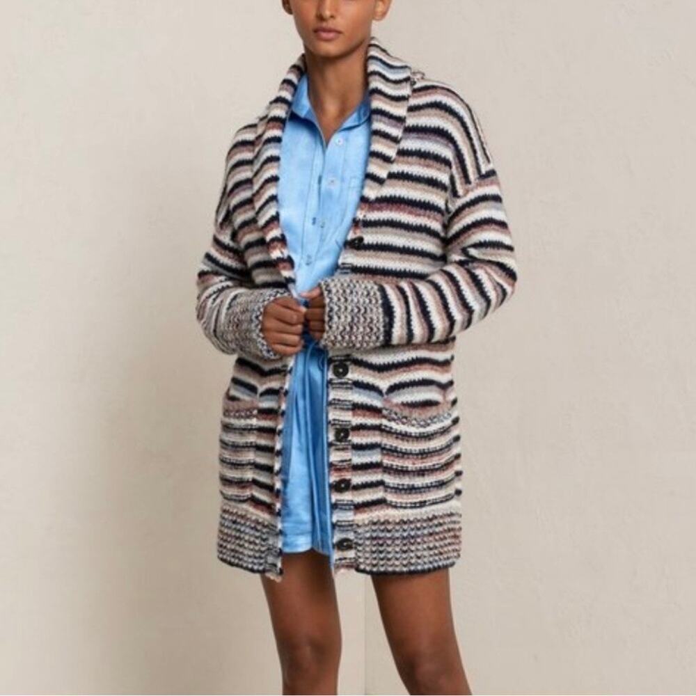 A.L.C. Willow Brushed Striped Wool Alpaca Jacquard Cardigan Striped Oversized SM